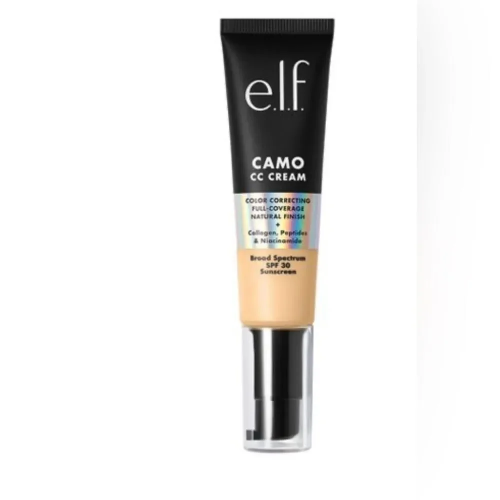 E.L.F. Camo cc cream fair 140 with warm golden undertones foundation.